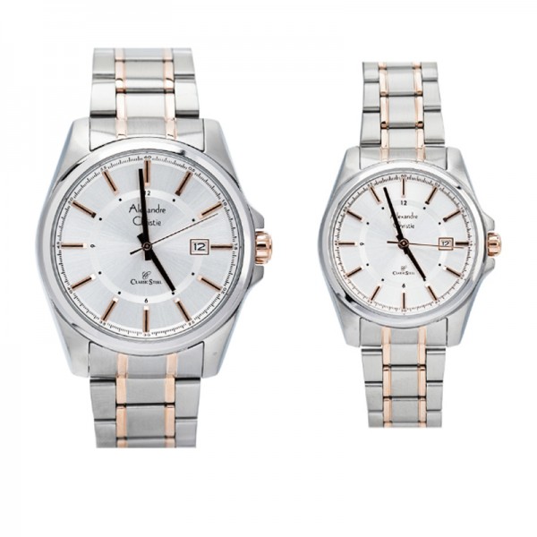 Alexandre Christie AC 8502 Silver Rosegold White Couple